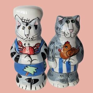 Vintage 1980s Catzilla Chef and Baker Salt and Pepper Shakers